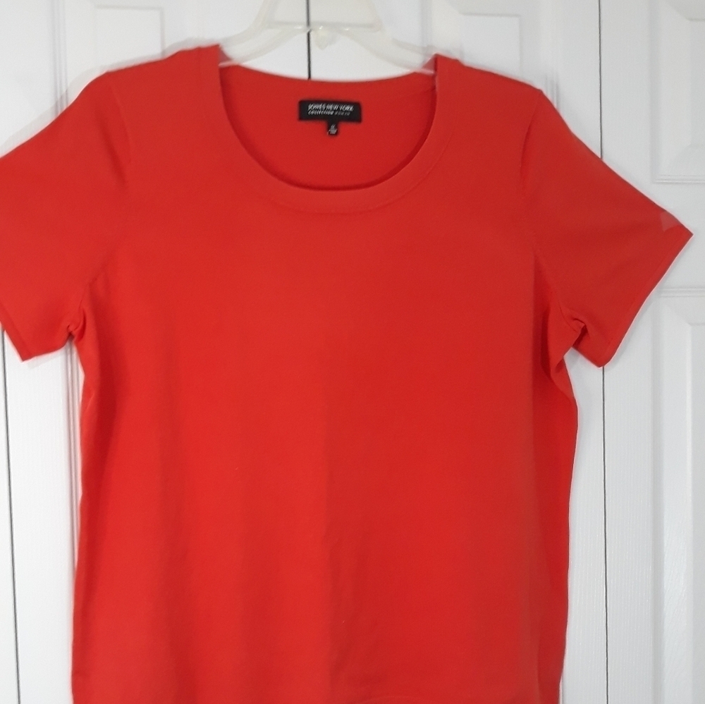 Jones New York Plus Knit Orange Top Short Sleeve Silk Size 1X